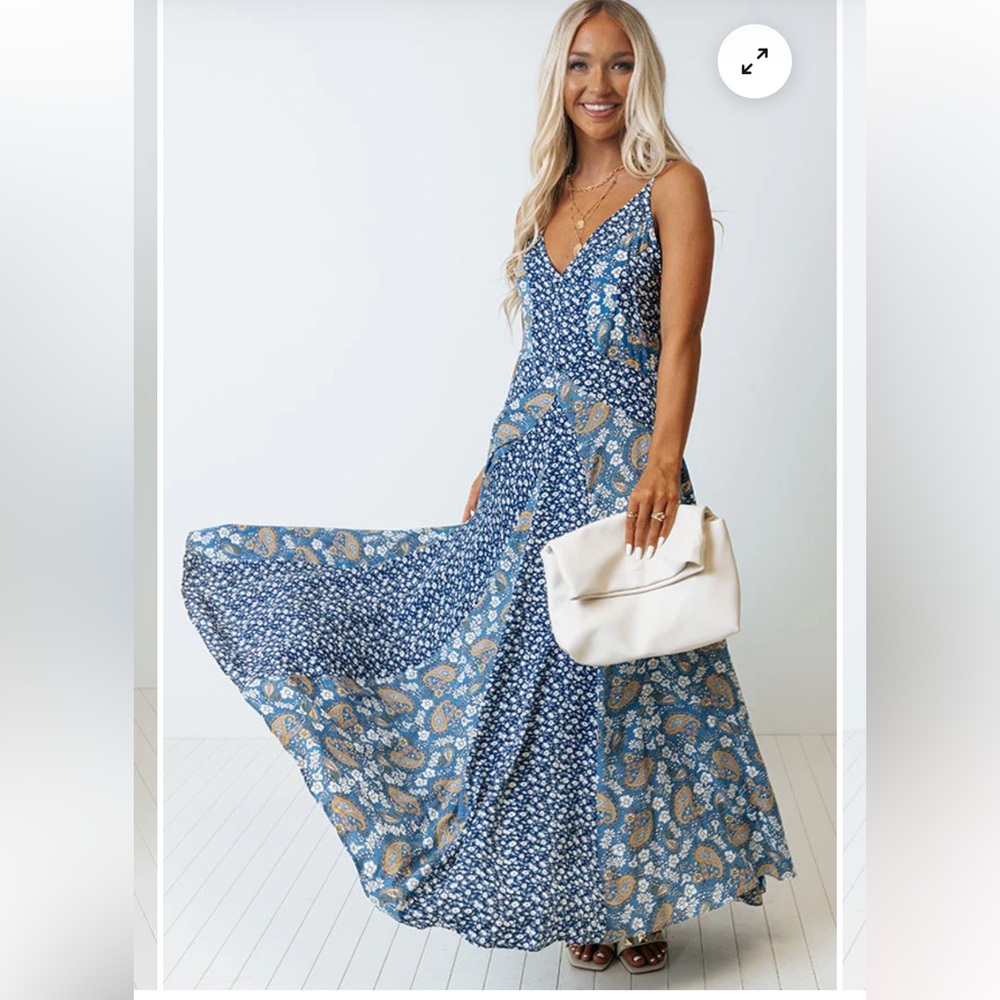 Millibon Blue Floral Maxi Dress - Picture 2 of 16